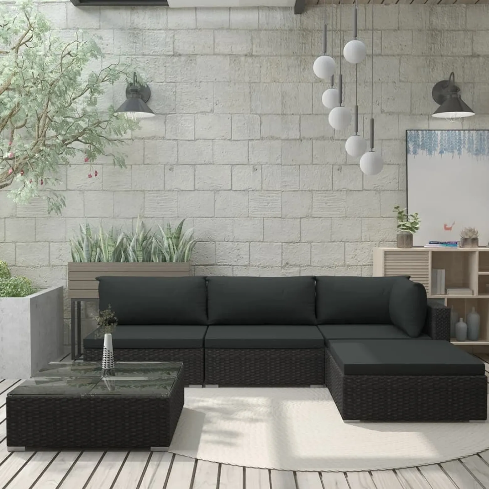 Zestaw Mebli Ogrodowych Wypoczynkowy Sofy Stolik Podnóżek Rattan Na Patio