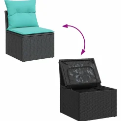 Zestaw Mebli Ogrodowych Wypoczynkowy Rattan Czarny Podnóżek na Taras
