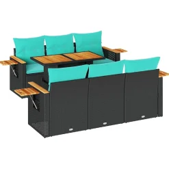 Zestaw Mebli Ogrodowych Wypoczynkowy Rattan Czarny Sofa Stół na Taras
