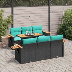 Zestaw Mebli Ogrodowych Wypoczynkowy Rattan Czarny Sofa Stół na Taras