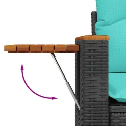 Zestaw Mebli Ogrodowych Wypoczynkowy Rattan Czarny Sofa Stół na Taras