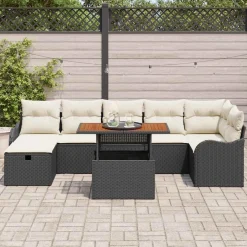 Zestaw Mebli Ogrodowych Wypoczynkowy Sofy Stolik Podnóżek Rattan Na Patio