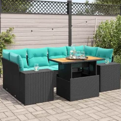 Zestaw Mebli Ogrodowych Wypoczynkowy Rattan Czarny Sofa Stół na Taras