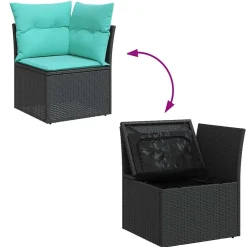 Zestaw Mebli Ogrodowych Wypoczynkowy Rattan Czarny Sofa Stół na Taras
