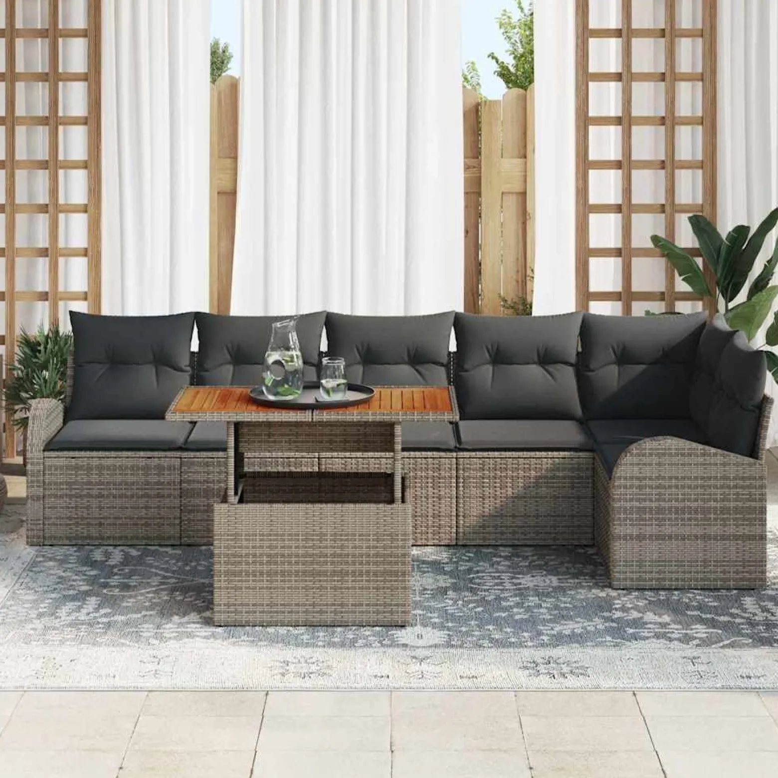 Zestaw Mebli Ogrodowych Wypoczynkowy Sofy Stolik Rattan Na Patio Do Ogrodu