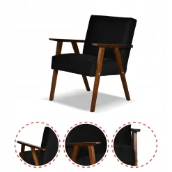 Zestaw mebli PRL retro SOLER sofa fotele Family Meble czarny welur Angel