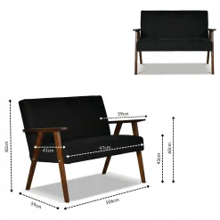 Zestaw mebli PRL retro SOLER sofa fotele Family Meble czarny welur Angel