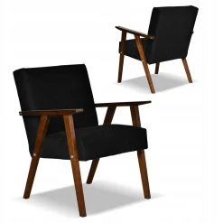 Zestaw mebli PRL retro SOLER sofa fotele Family Meble czarny welur Angel
