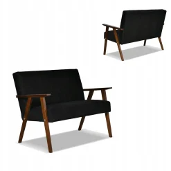 Zestaw mebli PRL retro SOLER sofa fotele Family Meble czarny welur Angel