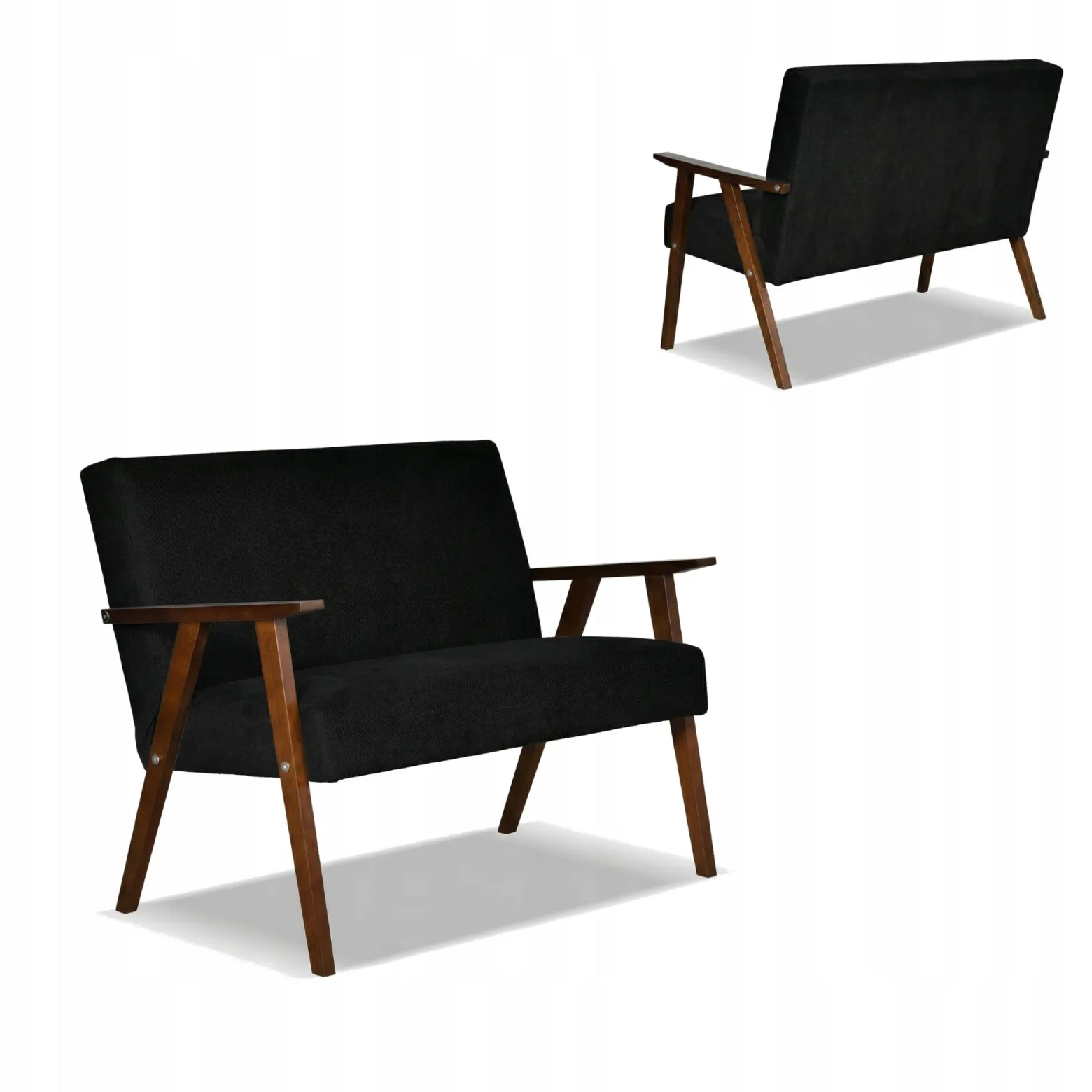 Zestaw mebli PRL retro SOLER sofa fotele Family Meble czarny welur Angel