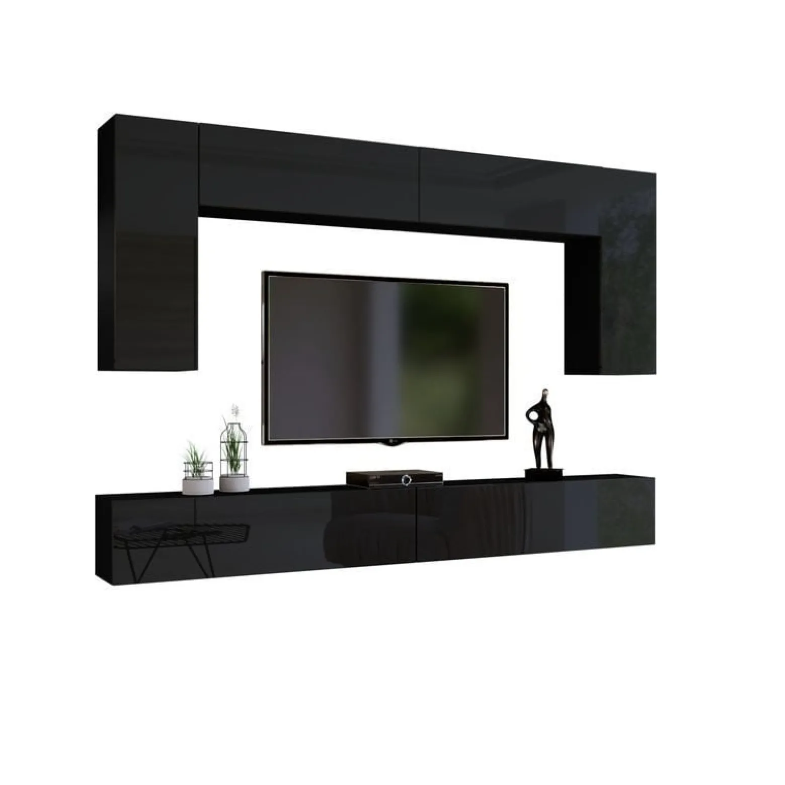 Zestaw mebli salonowych 280 cm PREMIUM czarny połysk