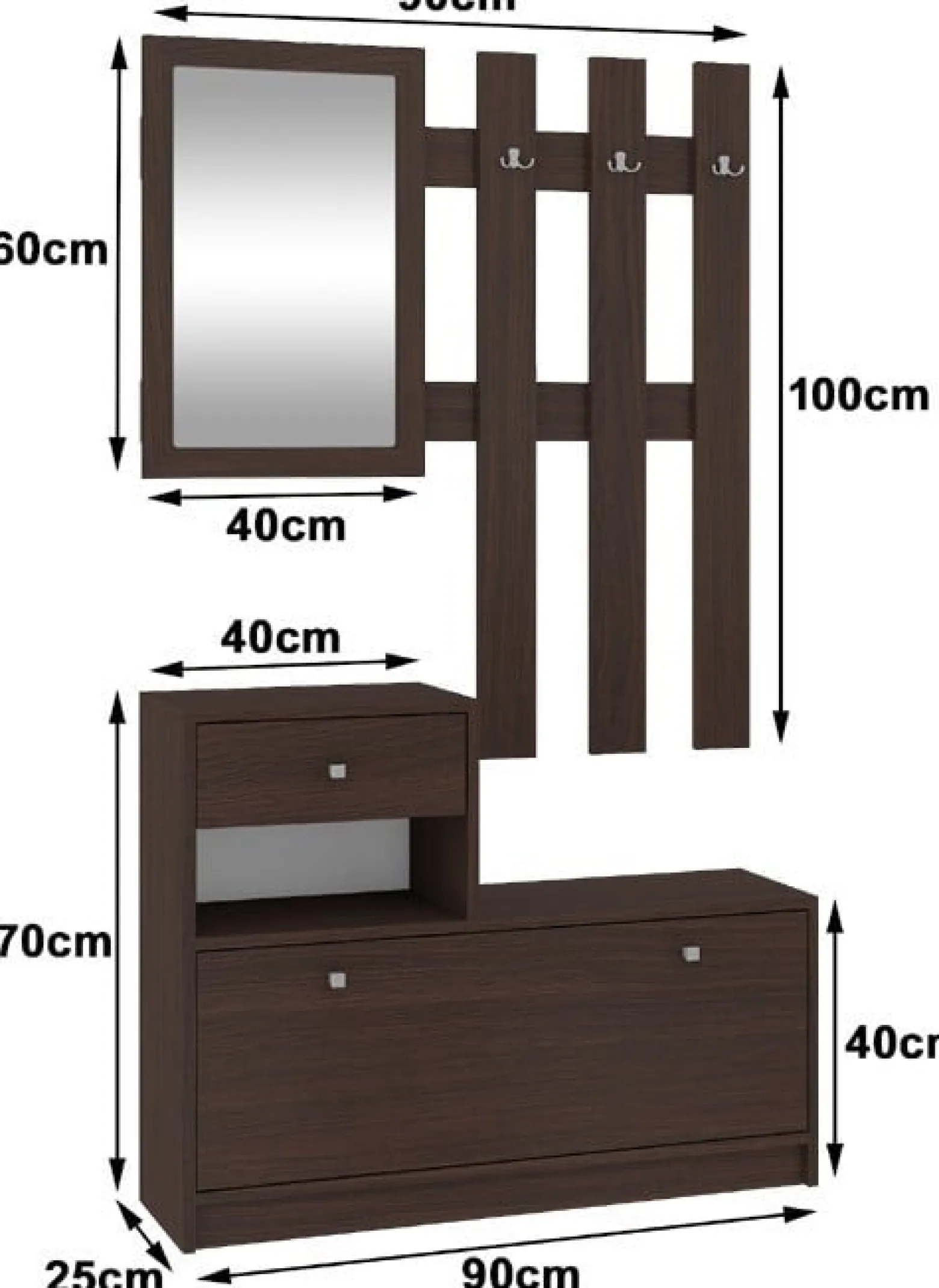 Zestaw mebli z szafką na buty AKORD Wenge 90 cm 90x25x170 cm