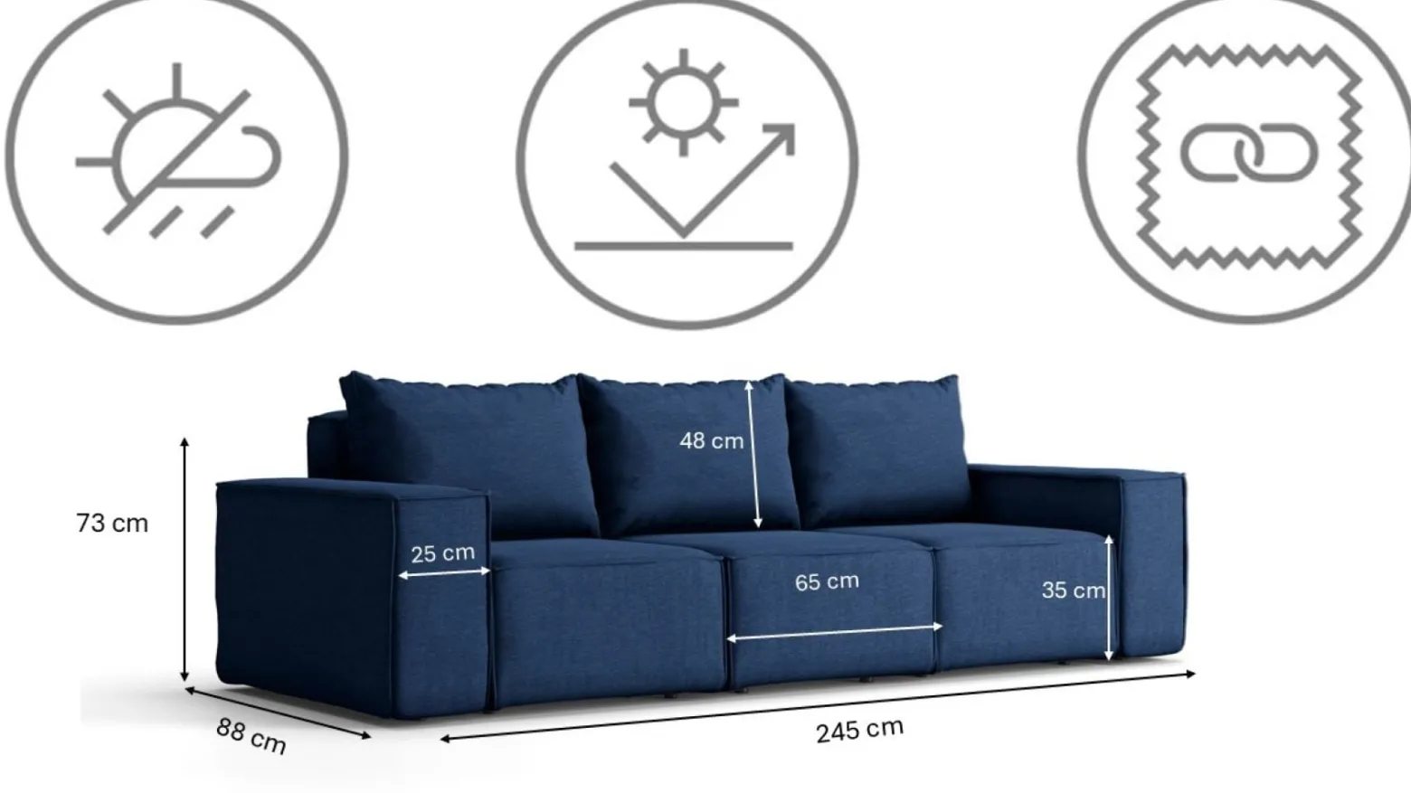 Zestaw ogrodowy SONNE 3+2+1 na taras, tkanina Artykuł, Granatowy