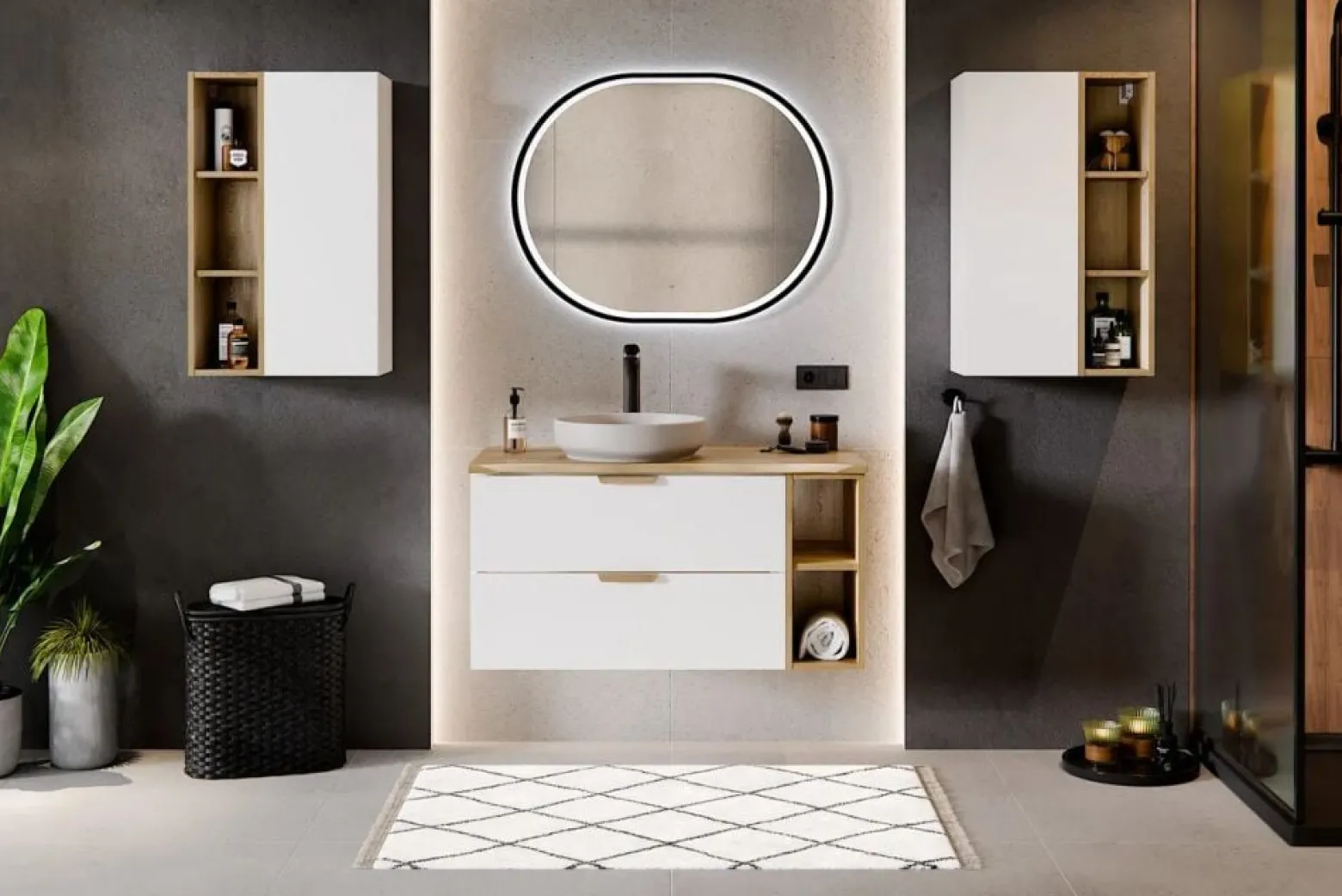 Zestaw pod umywalkę ASTER WHITE 80cm biały mat - z blatem COMAD 1 szt.