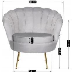 Zestaw Sofa Szara i 2 Fotele Muszelka Meble Wypoczynkowe Glamour Złote