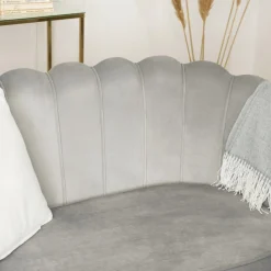 Zestaw Sofa Szara i 2 Fotele Muszelka Meble Wypoczynkowe Glamour Złote