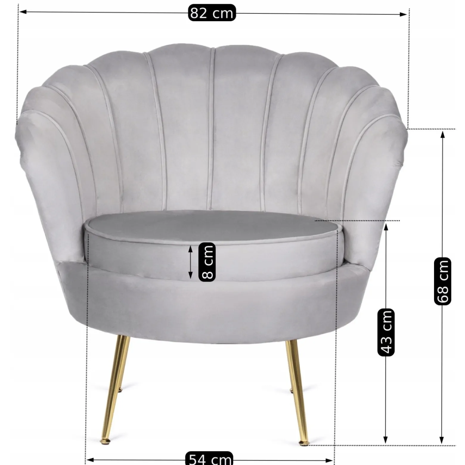 Zestaw Sofa Szara i Fotel Szary Muszelka Meble Wypoczynkowe Glamour Złote