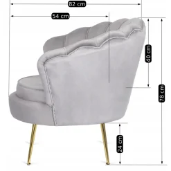 Zestaw Sofa Szara i Fotel Szary Muszelka Meble Wypoczynkowe Glamour Złote