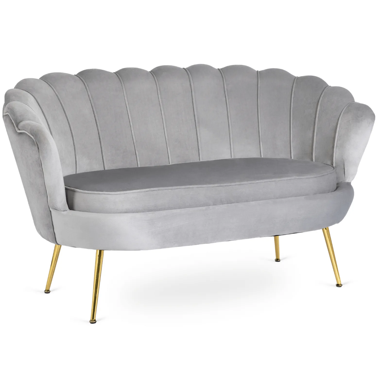 Zestaw Sofa Szara i Fotel Szary Muszelka Meble Wypoczynkowe Glamour Złote