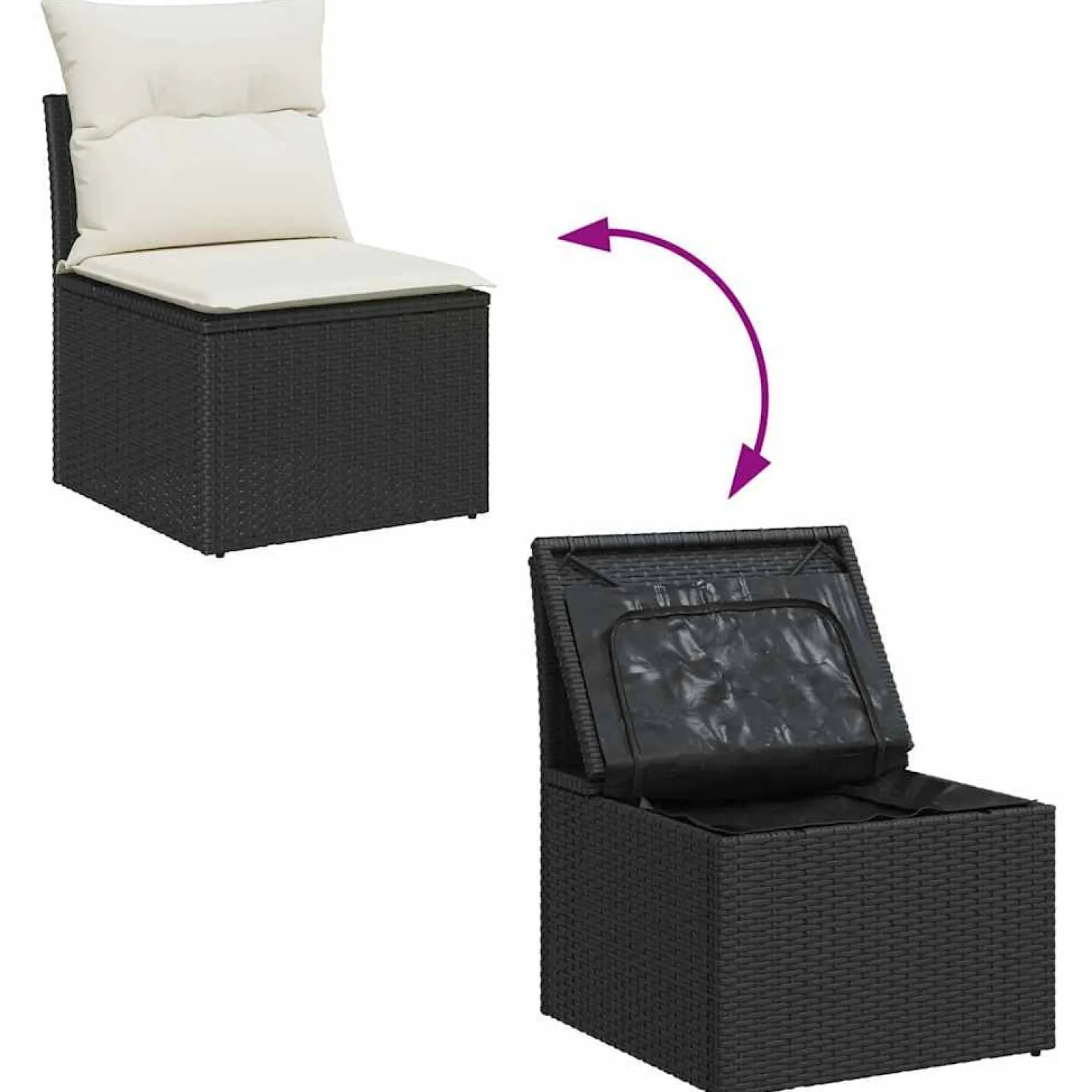 Zestaw Sof Ogrodowych Komplet Wypoczynkowy Polirattan Czarny Ze Schowkiem