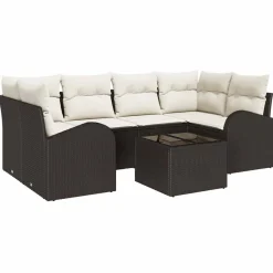 Zestaw Sof Ogrodowych Komplet Wypoczynkowy Polirattan Brązowy Z Poduszkami