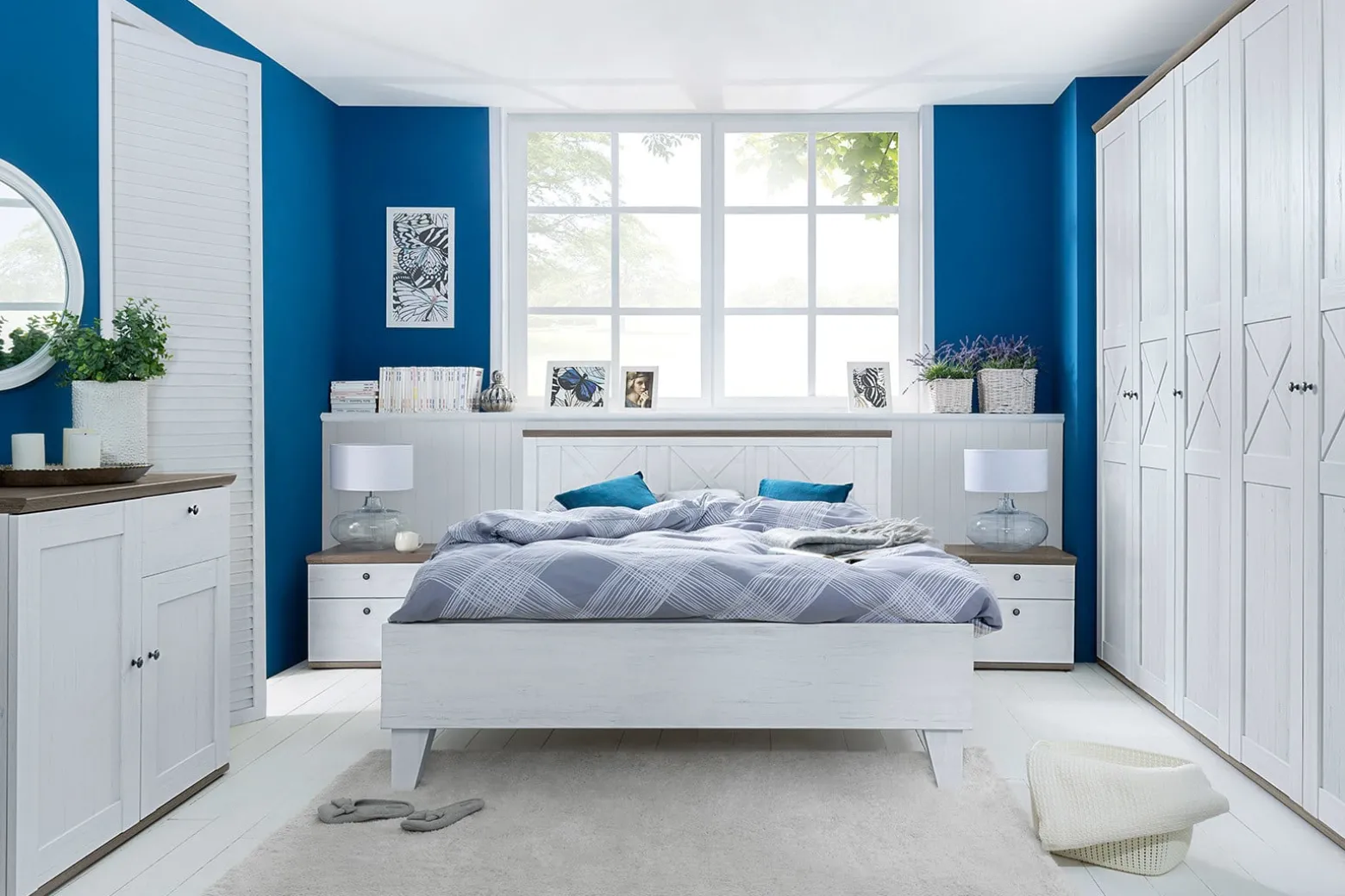 Zestaw Stockholm szafa i łóżko 160x200 sosna andersen biała