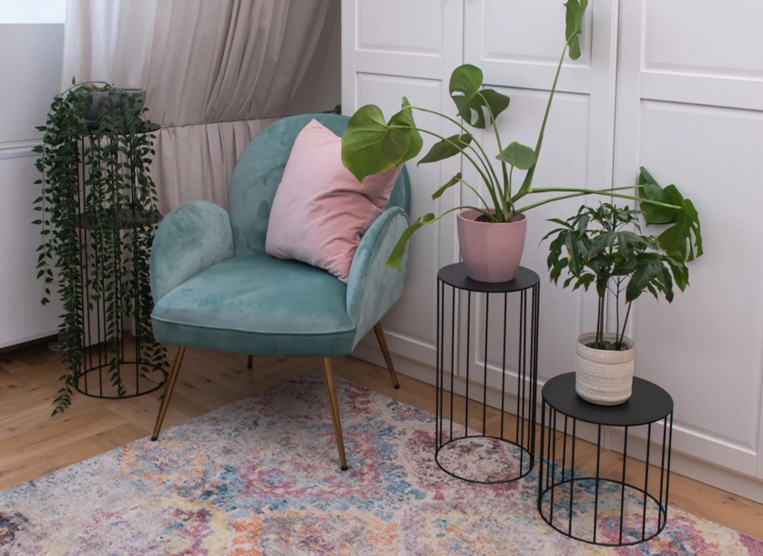 Zestaw 3 stojaków na kwiaty z drutu czarne w stylu LOFT