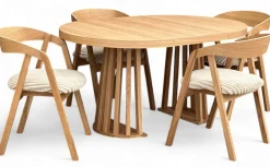Zestaw Stół okrągły fornir 110/210cm LAMEL krzesła 4szt dębowe beżowe