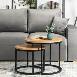 Zestaw 2 Stolików Loft Ław 2w1 DELIA Dąb Złoty