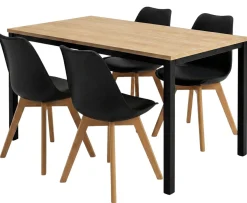 Zestaw Stół prostokątny 120 x 60cm Dąb Jasny + 4 Krzesła