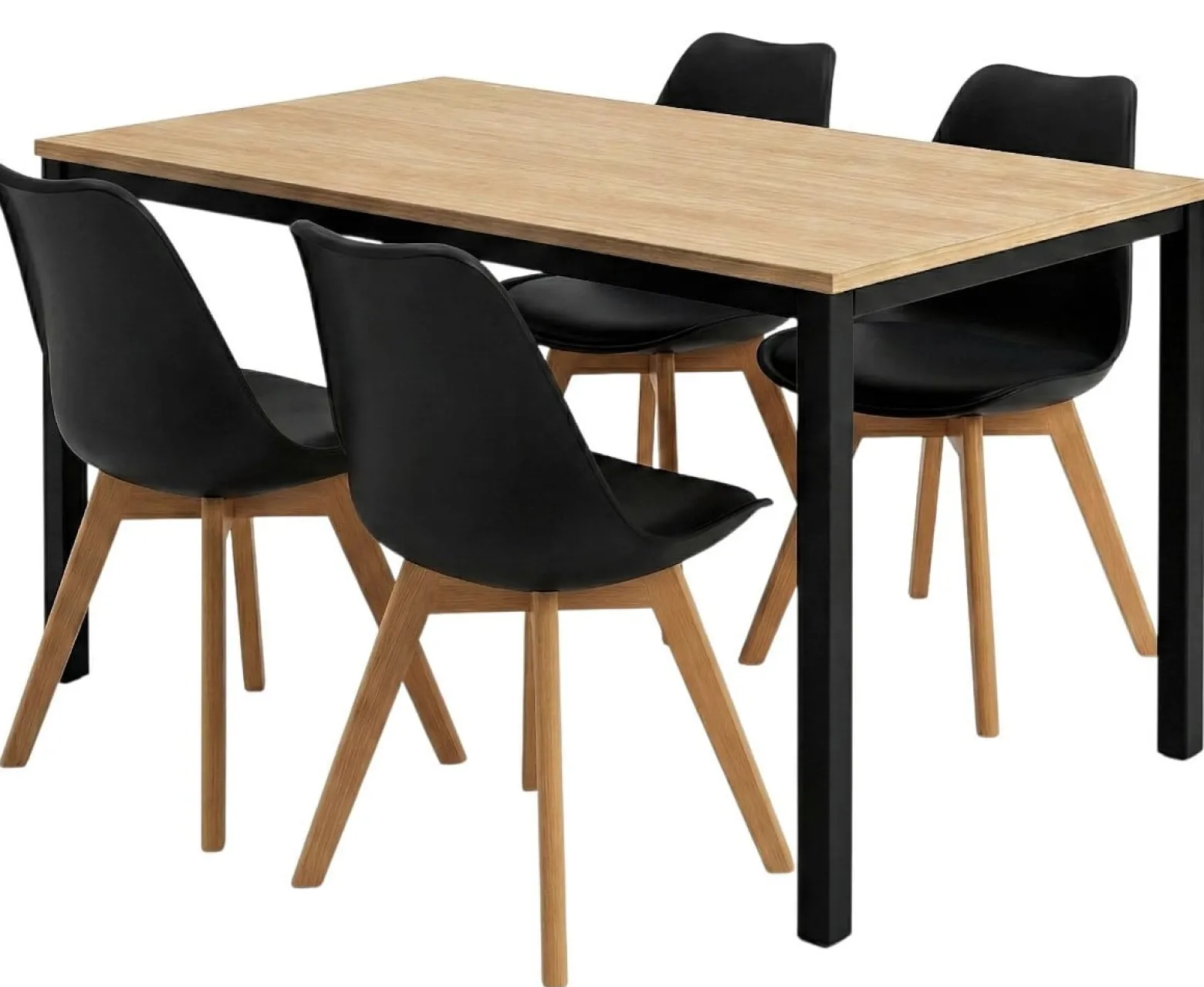 Zestaw Stół prostokątny 120 x 60cm Dąb Jasny + 4 Krzesła