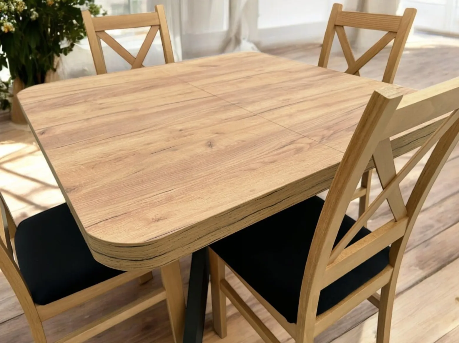 Zestaw Stół rozkładany Zaowal 90x90/190 cm + 4 Krzesła Dąb Craft + Velvet