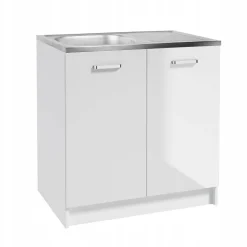 Zestaw Szafek Kuchennych Kompletny Zlew 80 x 50 cm Biała Połysk + Wisząca