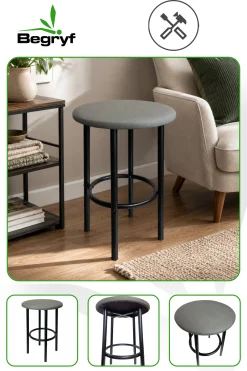 Zestaw 2 szt taboret tapicerowany okrągły szary ekoskóra czarne nogi 35x48