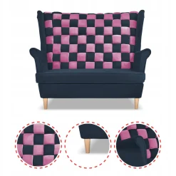 Zestaw uszak CAROL DUO sofa fotele pufy Family Meble granatowo - różowy