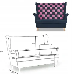 Zestaw uszak CAROL DUO sofa fotele pufy Family Meble granatowo - różowy