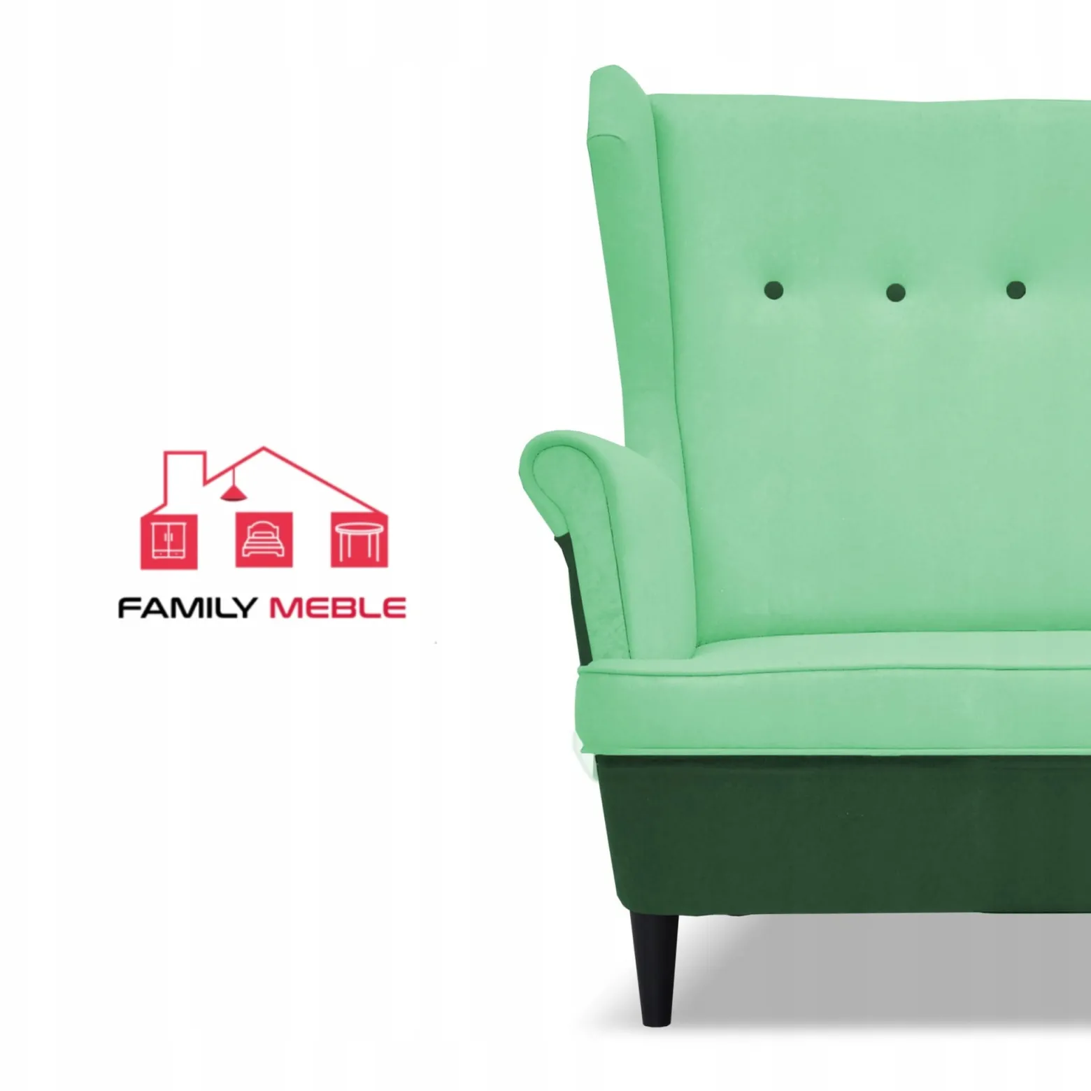 Zestaw wypoczynkowy ARI DUO sofa fotele pufy Family Meble zielono - miętowy