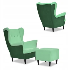 Zestaw wypoczynkowy ARI DUO sofa fotele pufy Family Meble zielono - miętowy