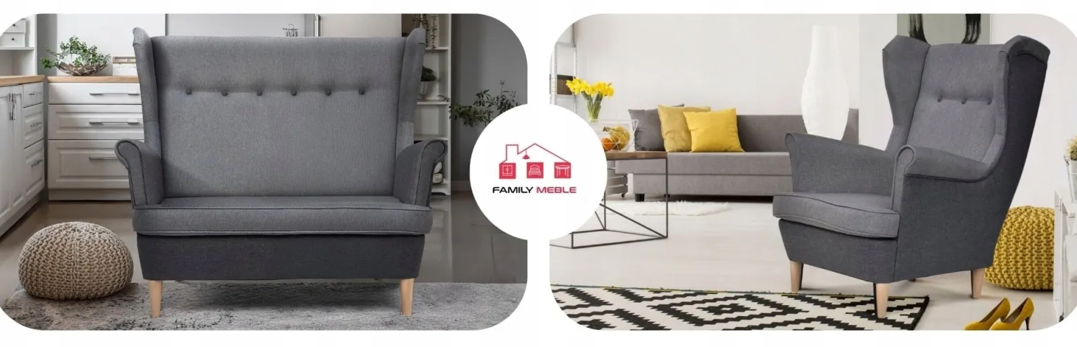 Zestaw wypoczynkowy ARI DUO sofa fotele pufy Family Meble zielono - miętowy
