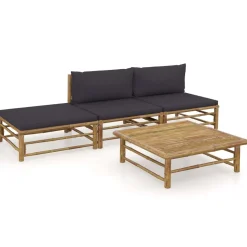 Zestaw wypoczynkowy do ogrodu Szary Bambus 2x sofa środkowa + podnóżek