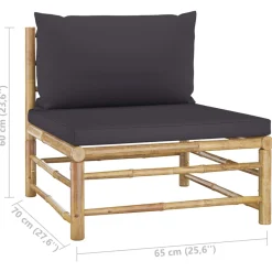 Zestaw wypoczynkowy do ogrodu Szary Bambus 2x sofa środkowa + podnóżek