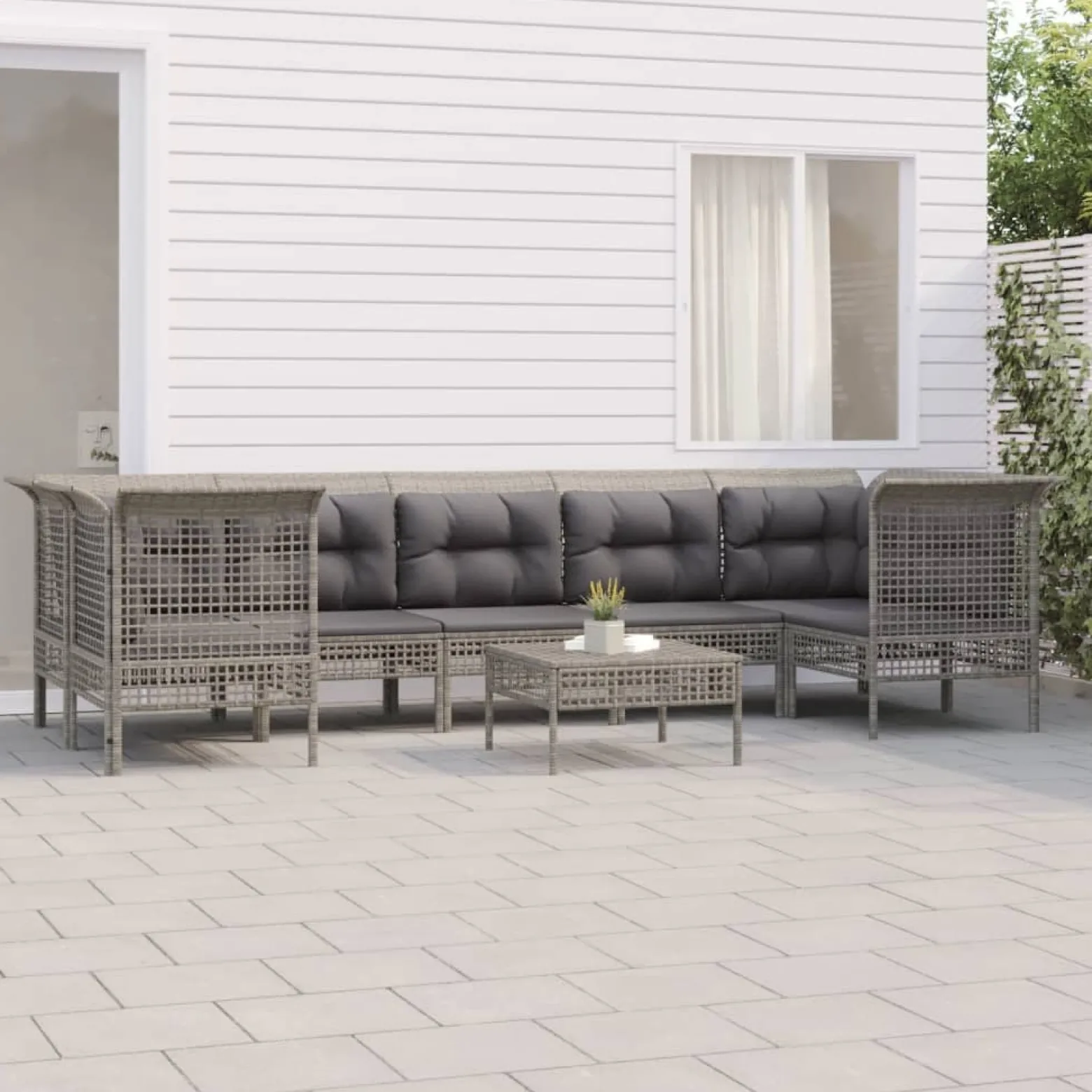 Zestaw wypoczynkowy do ogrodu Szary Technorattan 4x narożna + 3x sofa