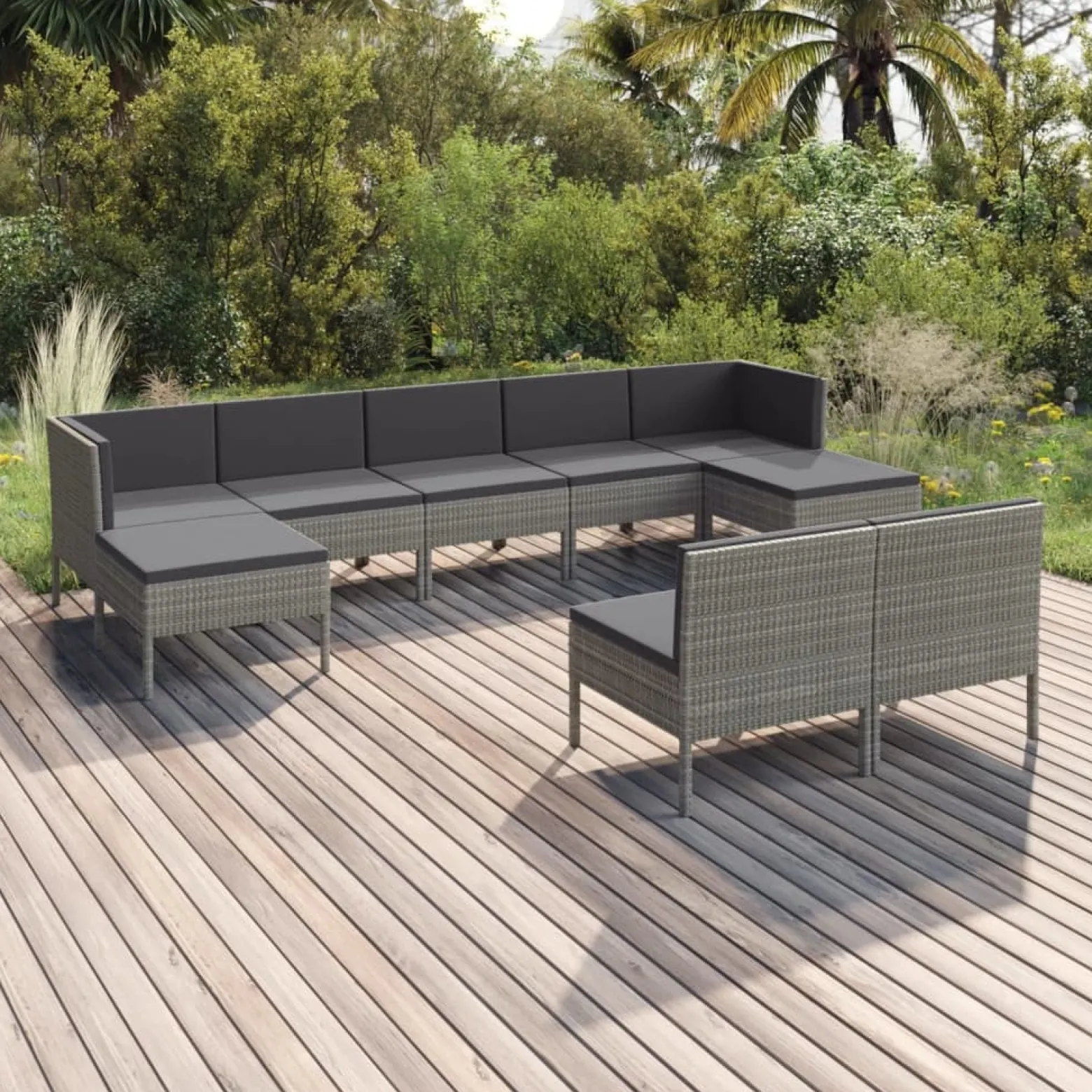 Zestaw wypoczynkowy do ogrodu Szary Technorattan 2x narożna + 5x sofa