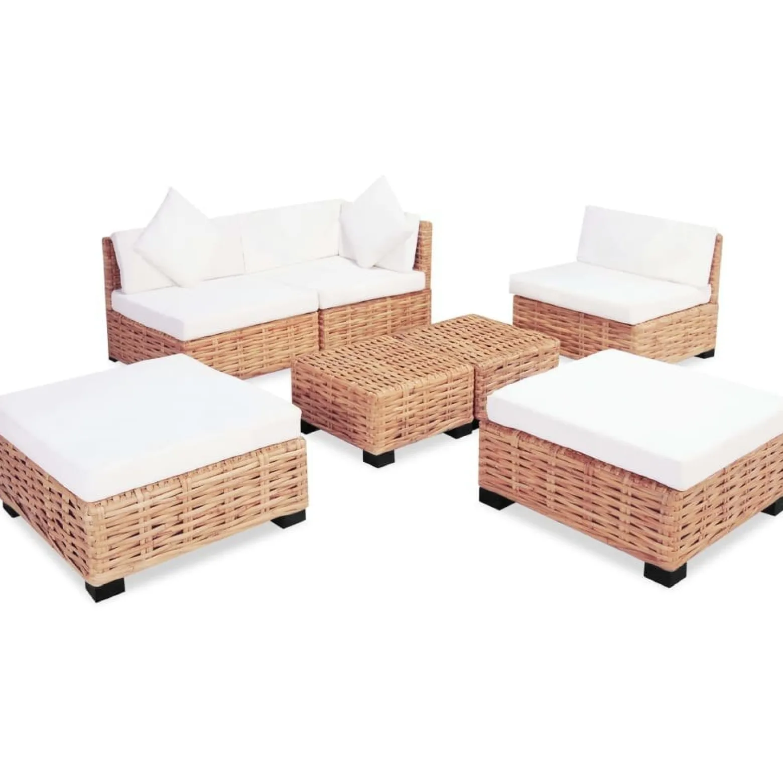 Zestaw wypoczynkowy, 18 elementów, naturalny rattan