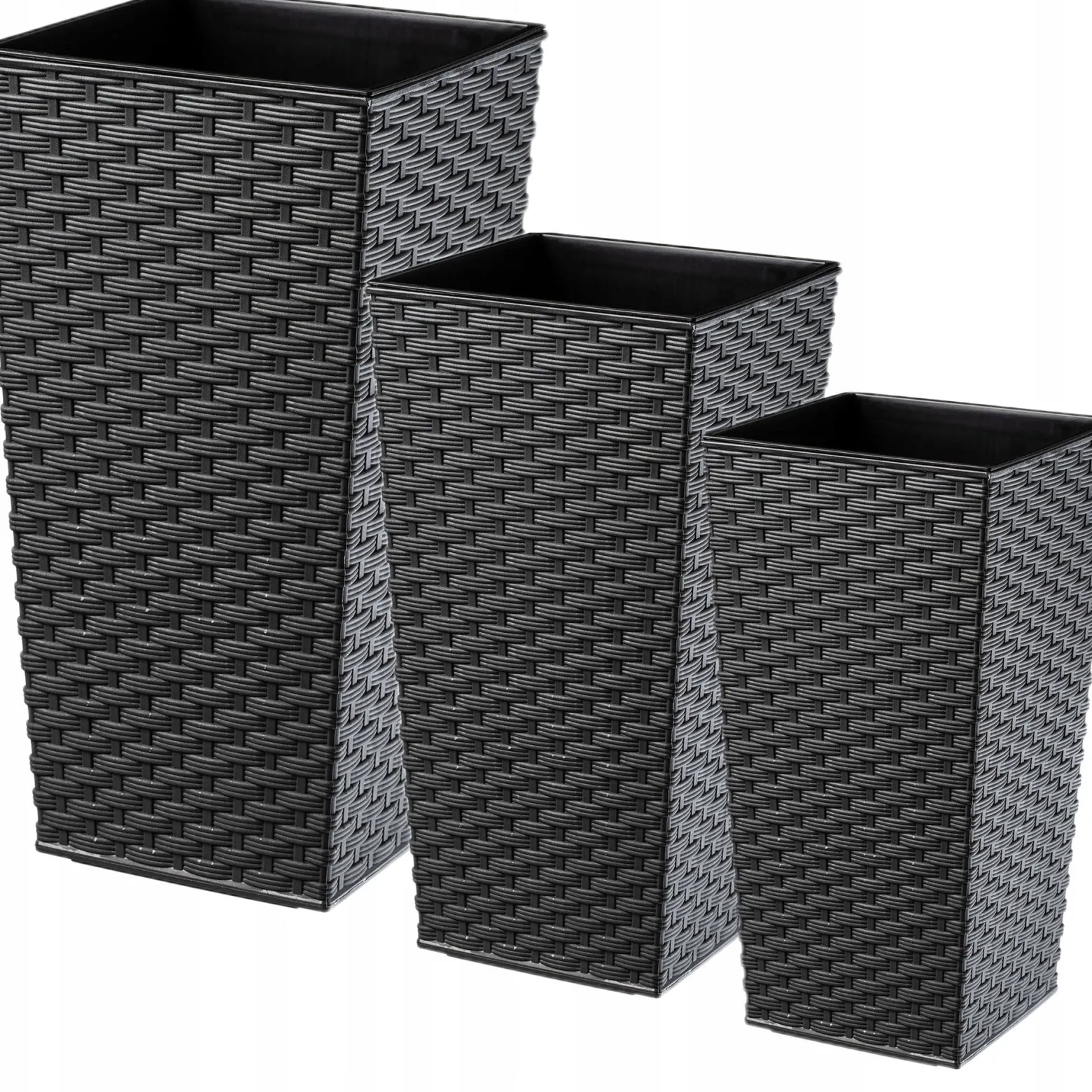 Zestaw 3x Donica Doniczka Wkład Rattan Grafit 68cm