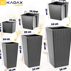 Zestaw 3x Donica Doniczka Wkład Rattan Grafit 68cm