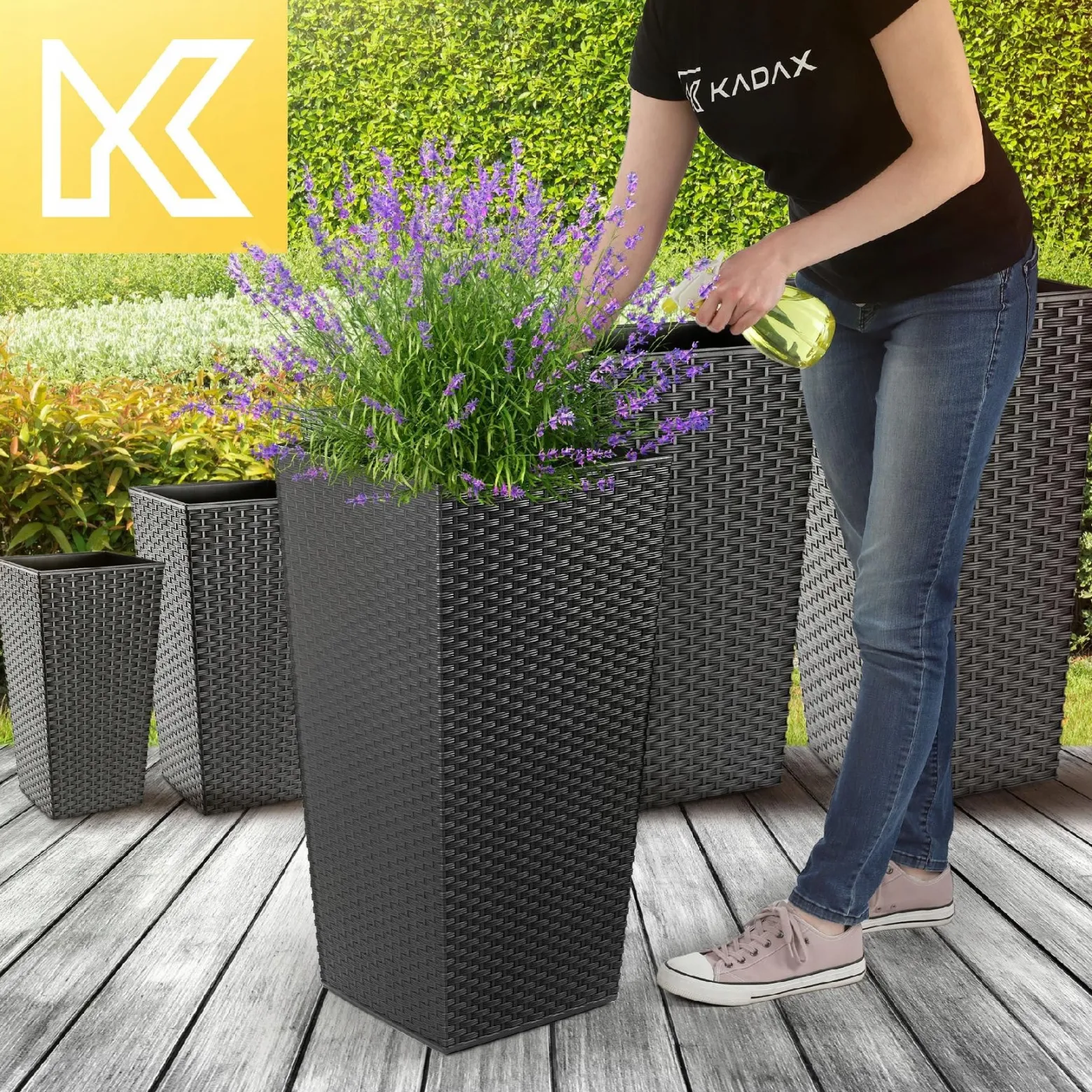 Zestaw 3x Donica Doniczka Wkład Rattan Grafit 68cm