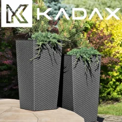 Zestaw 3x Donica Doniczka Wkład Rattan Grafit 68cm