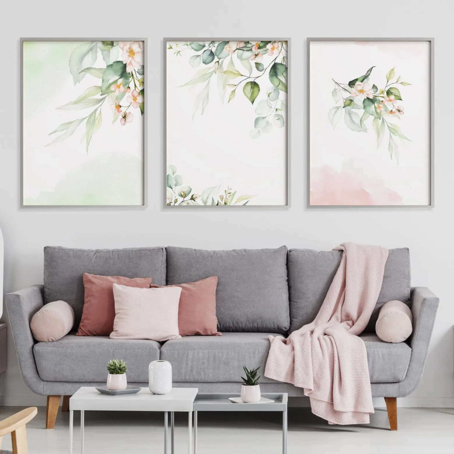 Zestaw 3x Plakat Akwarelowe LIŚCIE Kwiaty 30x40cm