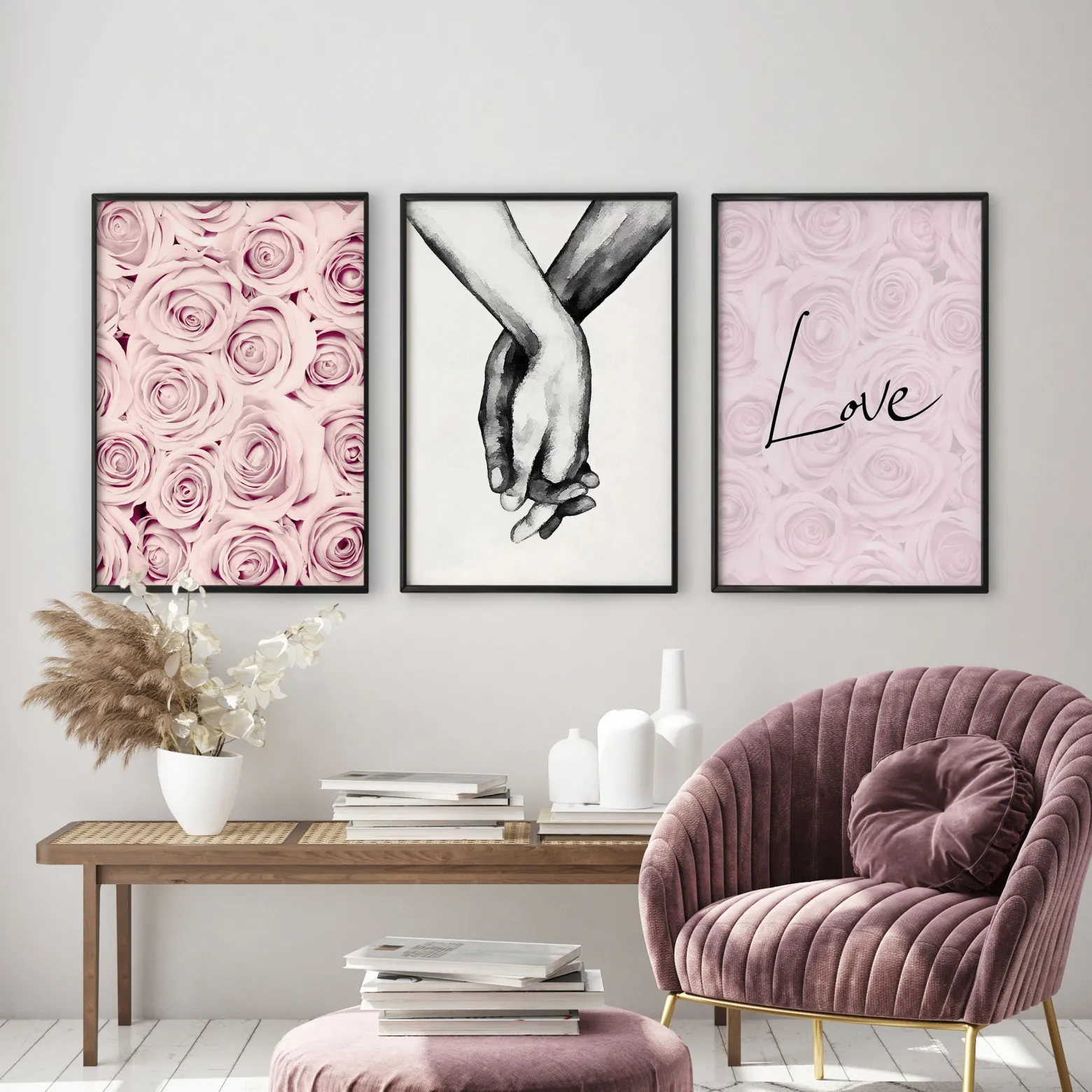 ZESTAW 3X Plakat Pudrowe róże 30x40cm